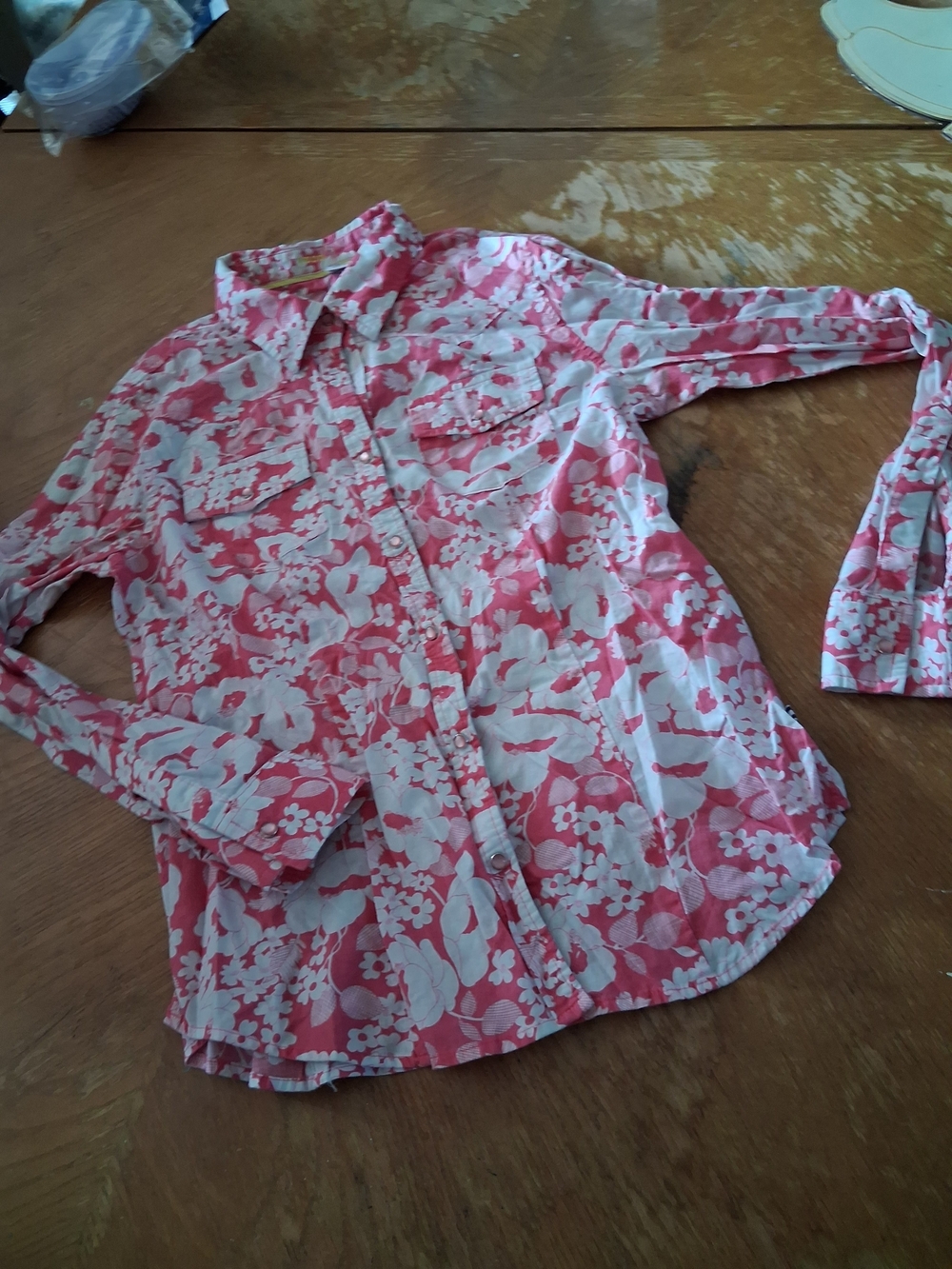 Izod Coral Pink and White Floral Button-Down Shirt
